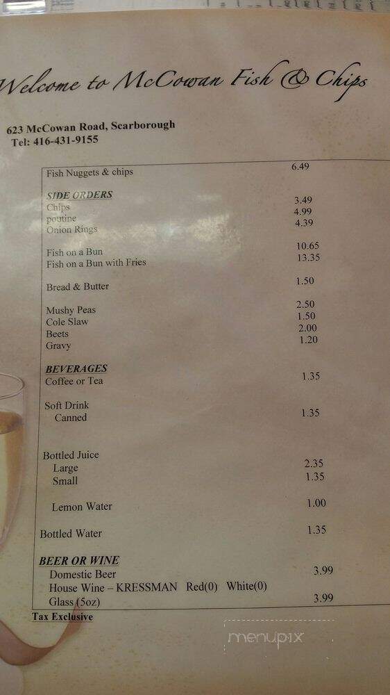 McCowan Fish & Chips - Toronto, ON menu_pic