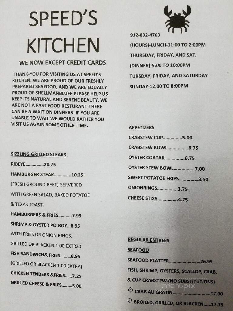 Speed's Kitchen Restaurant - Townsend, GA menu_pic
