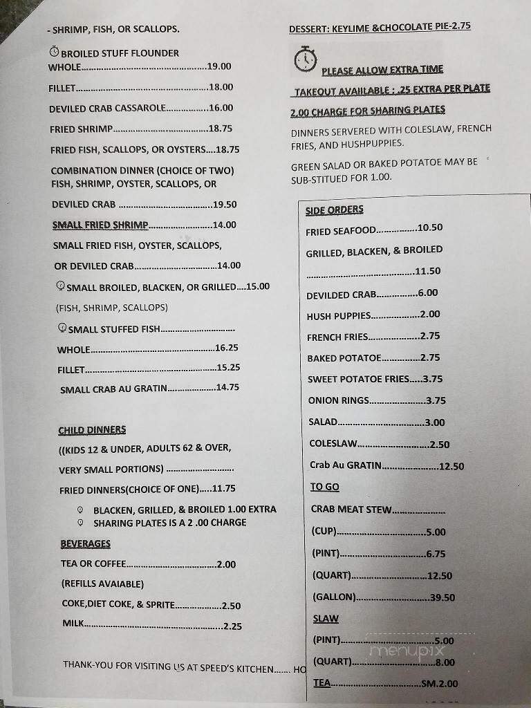 Speed's Kitchen Restaurant - Townsend, GA menu_pic