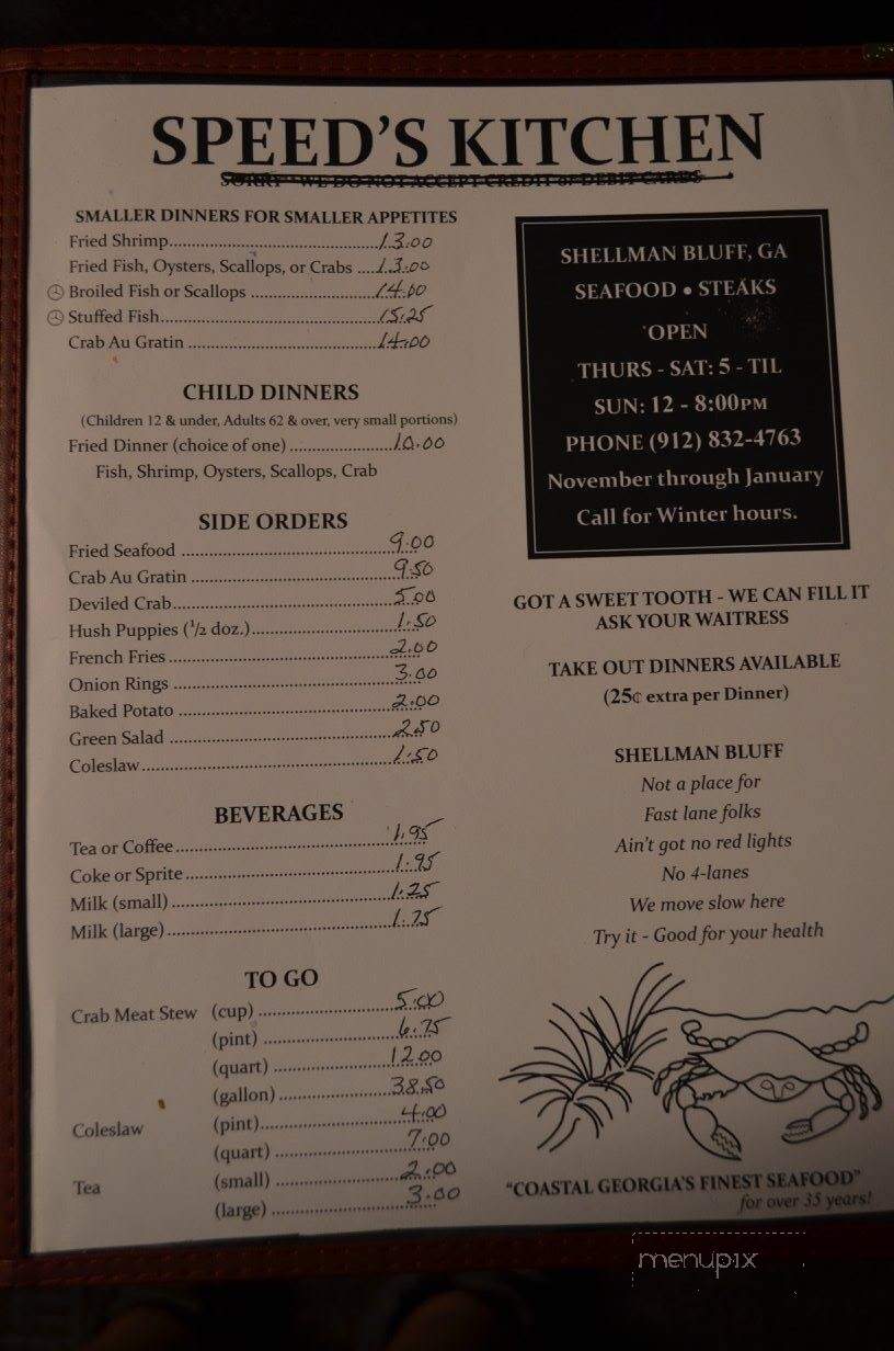 Speed's Kitchen Restaurant - Townsend, GA menu_pic