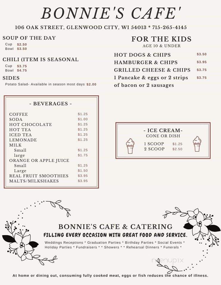 Bonnie's Cafe - Glenwood City, WI menu_pic