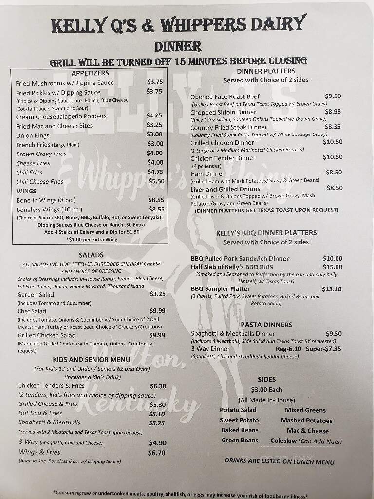 Kelly Q's & Whipper's Dairy - Walton, KY menu_pic