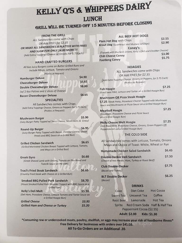 Kelly Q's & Whipper's Dairy - Walton, KY menu_pic
