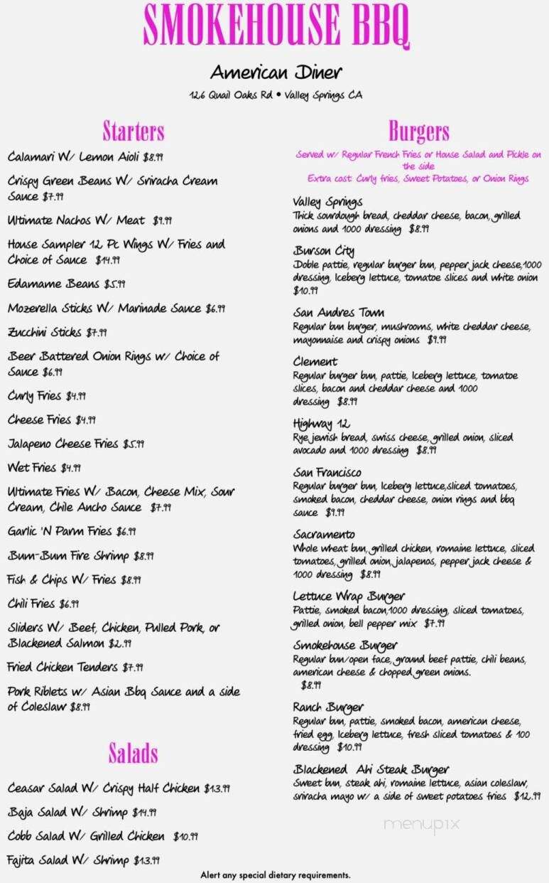Smokehouse BBQ Bar Sports Complex - Valley Springs, CA menu_pic