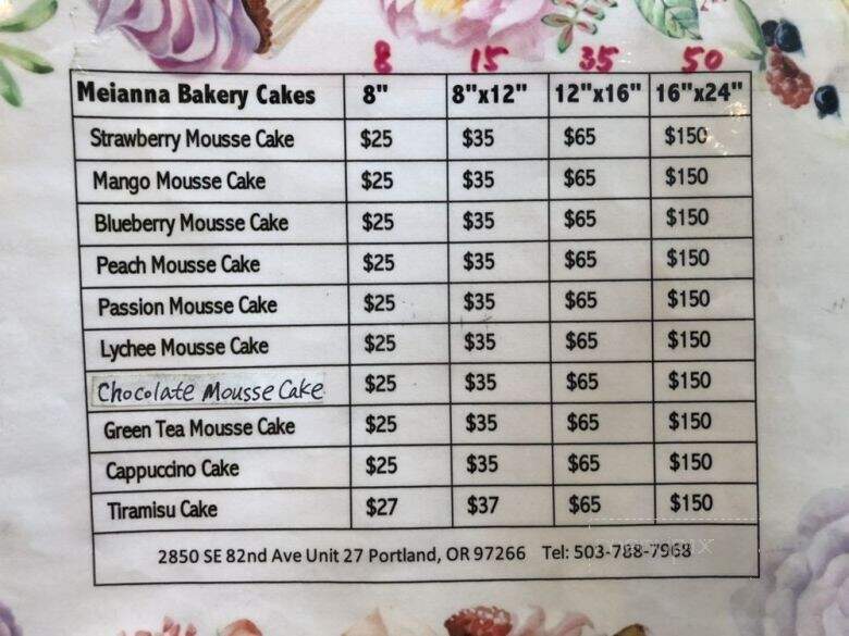 Meianna Bakery - Portland, OR menu_pic