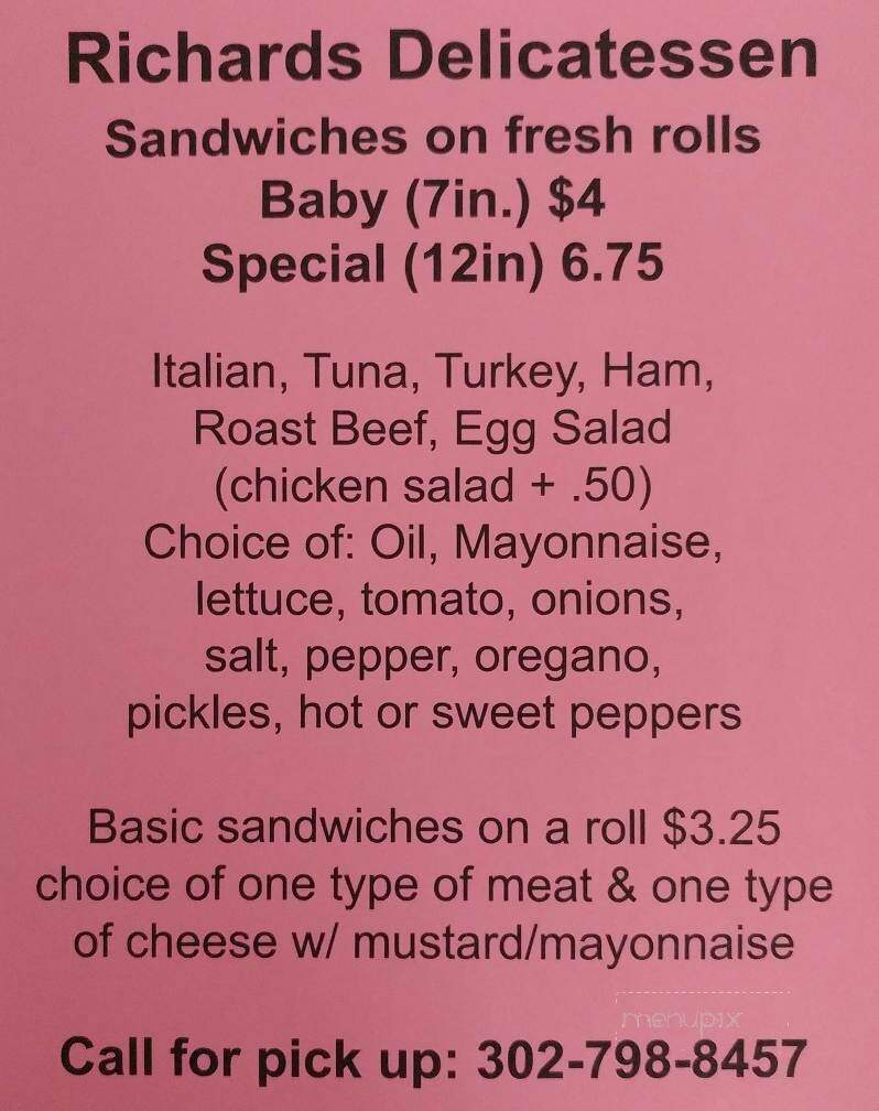 Richards Delicatessen - Claymont, DE menu_pic