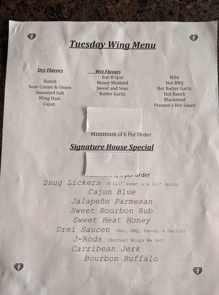 Snug Harbour Restaurant - Fairmount City, PA menu_pic