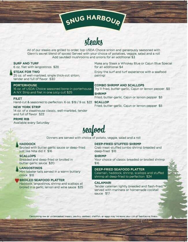 Snug Harbour Restaurant - Fairmount City, PA menu_pic