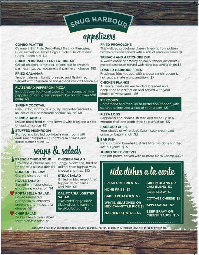 Snug Harbour Restaurant - Fairmount City, PA menu_pic