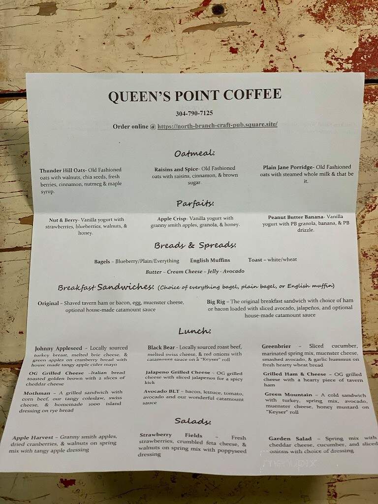 Queen's Point Coffee - Keyser, WV menu_pic