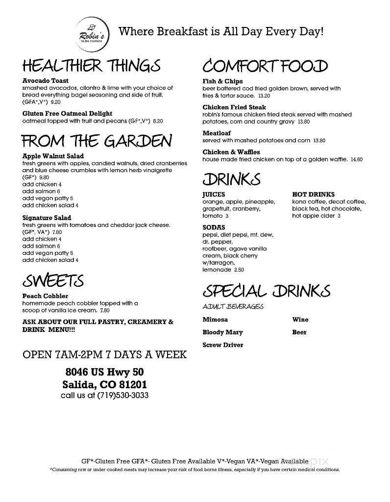 Robins - Salida, CO menu_pic