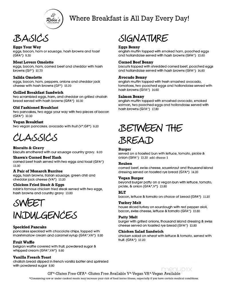 Robins - Salida, CO menu_pic