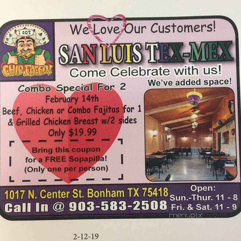 San Luis Tex-Mex - Bonham, TX menu_pic