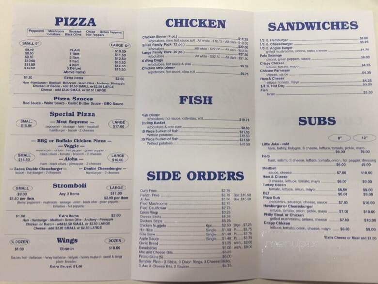 Jake's Pizza - Doylestown, OH menu_pic