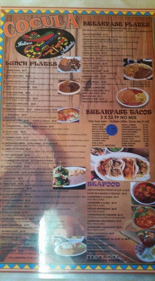 Cocula's Jalisco Mexican Restaurant - San Antonio, TX menu_pic