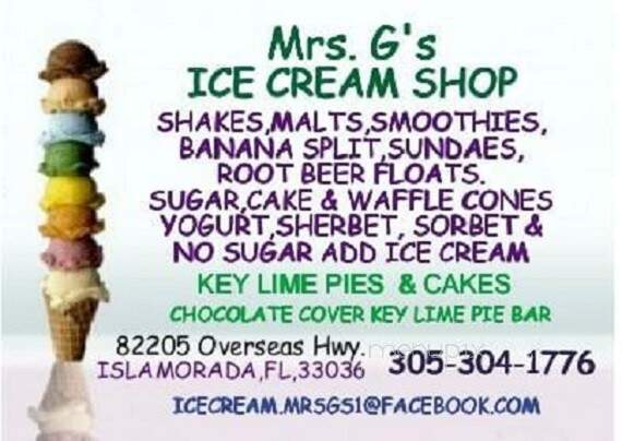 Mrs. G's Ice Cream - Islamorada, FL menu_pic