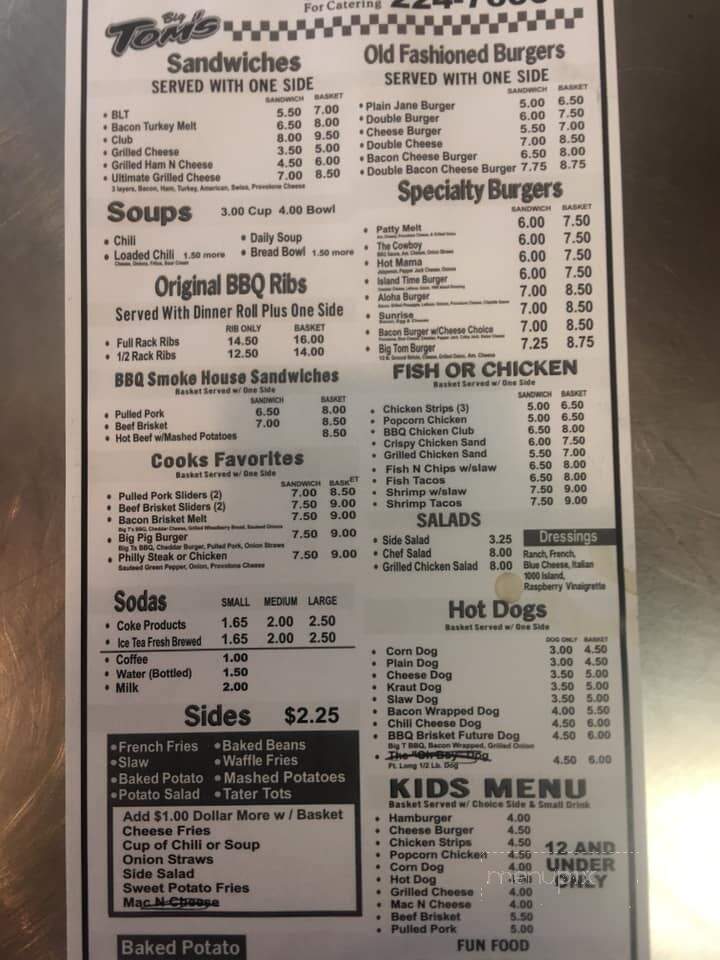 Big Tom's Diner - Pierre, SD menu_pic