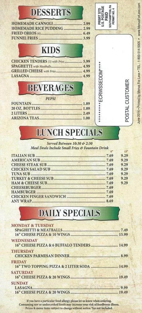 Nonnie's Brick Oven - Havre De Grace, MD menu_pic