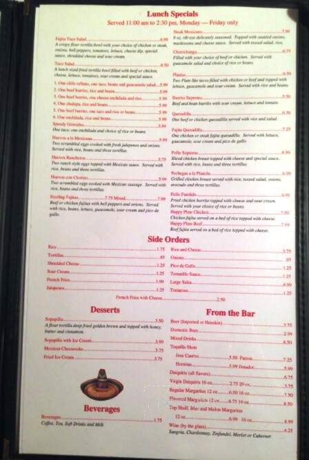 El Palenque Mexican Restaurant - Yazoo City, MS menu_pic