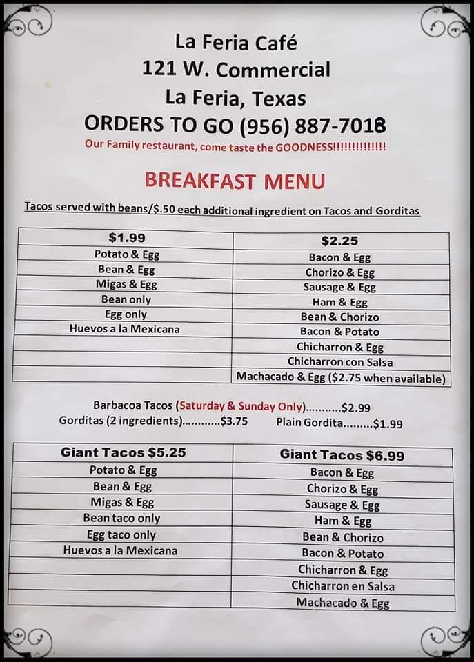 La Feria Coffee Shop - La Feria, TX menu_pic