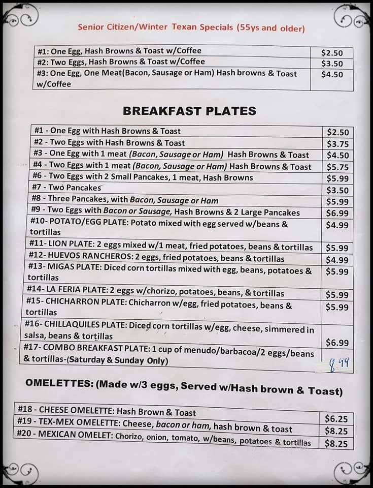 La Feria Coffee Shop - La Feria, TX menu_pic