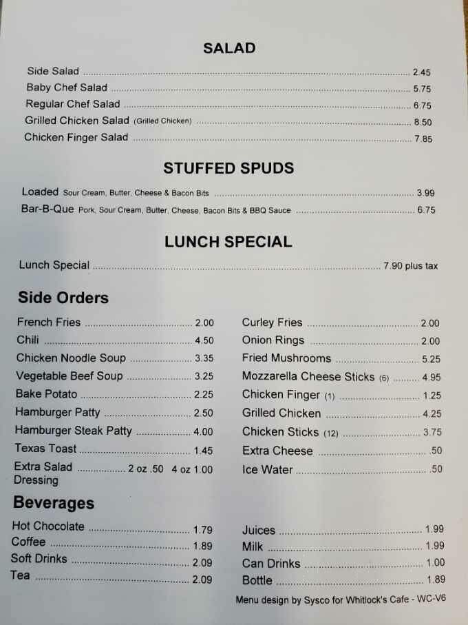 Whitlock's Cafe - Cullman, AL menu_pic