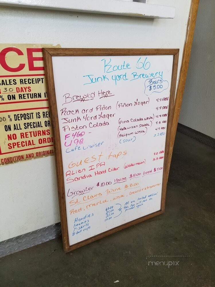 Route 66 Junkyard Brewery - Grants, NM menu_pic