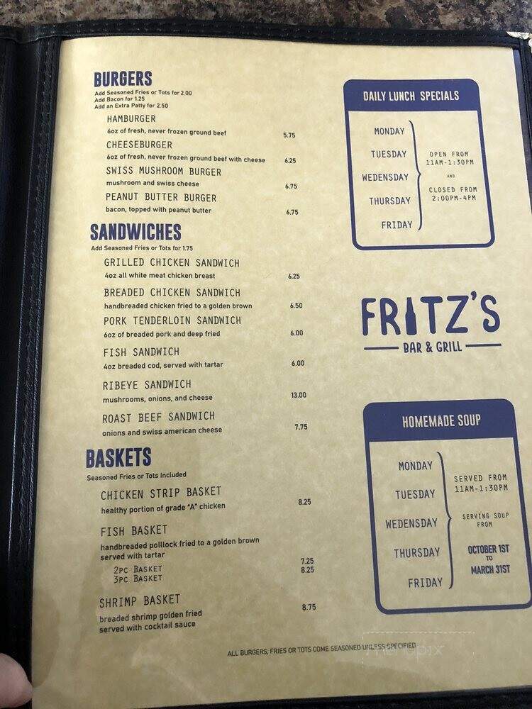 Frits Bar and Grill - Wilber, NE menu_pic