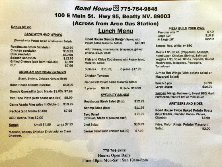 Roadhouse 95 - Beatty, NV menu_pic