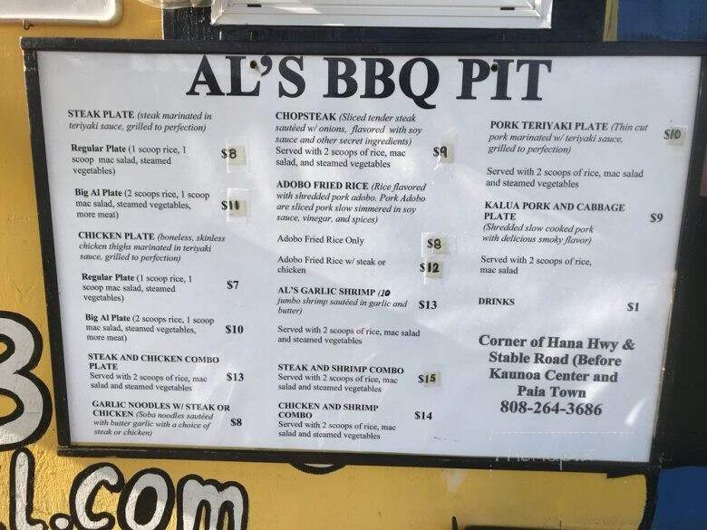 Al's Bbq Pit - Kahului, HI menu_pic