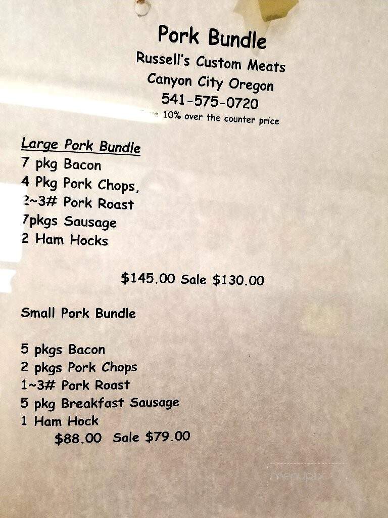 Russell's Custom Meats & Deli - Canyon City, OR menu_pic