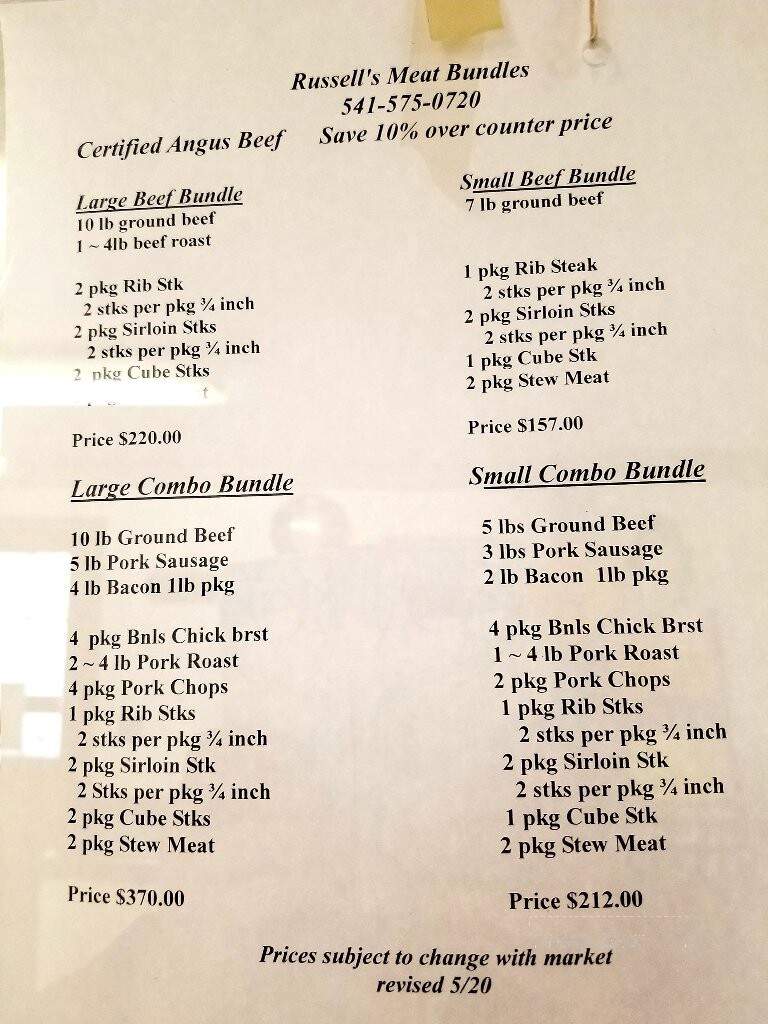 Russell's Custom Meats & Deli - Canyon City, OR menu_pic