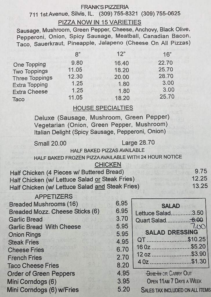 Frank's Pizza - East Moline, IL menu_pic