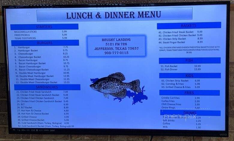 Brushy Landing Store & Cafe - Jefferson, TX menu_pic