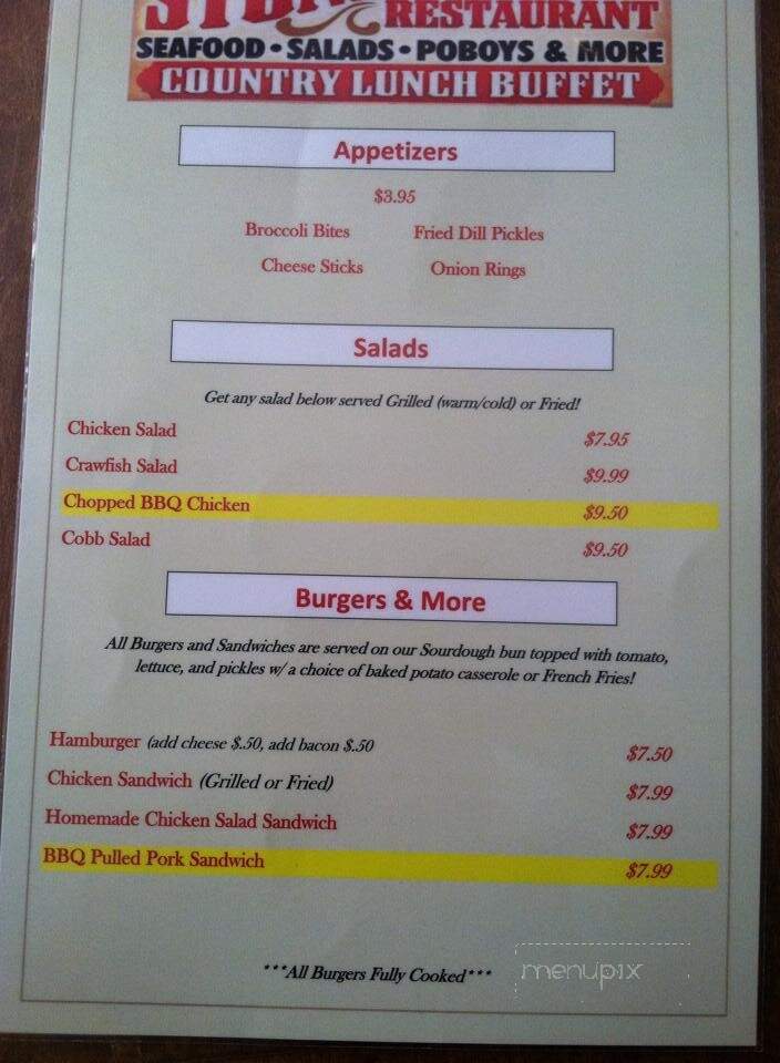 Stone House Restaurant - Purvis, MS menu_pic