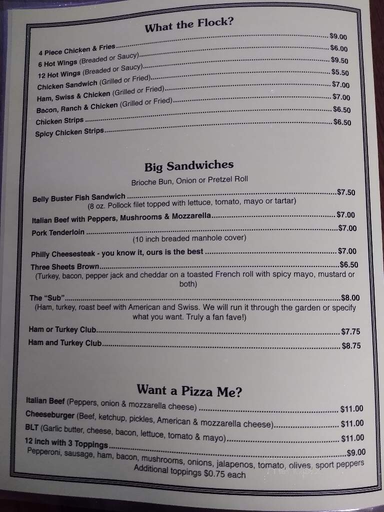 Three Sheets Bar & Grill - Michigan City, IN menu_pic