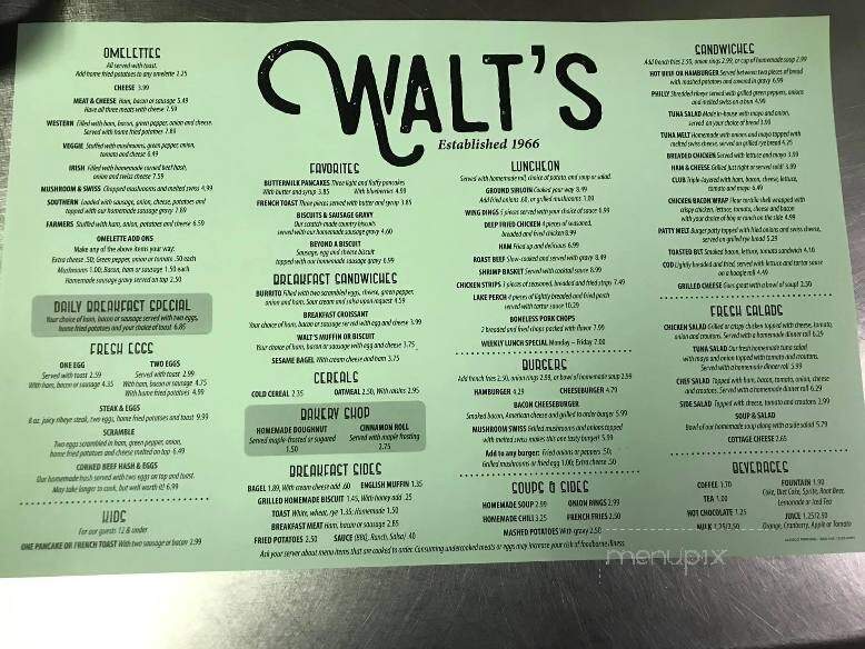 Walt's Restaurant - Caseville, MI menu_pic