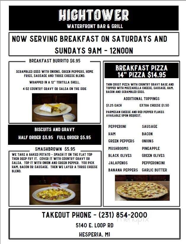 Hightower Bar & Grill - Hesperia, MI menu_pic