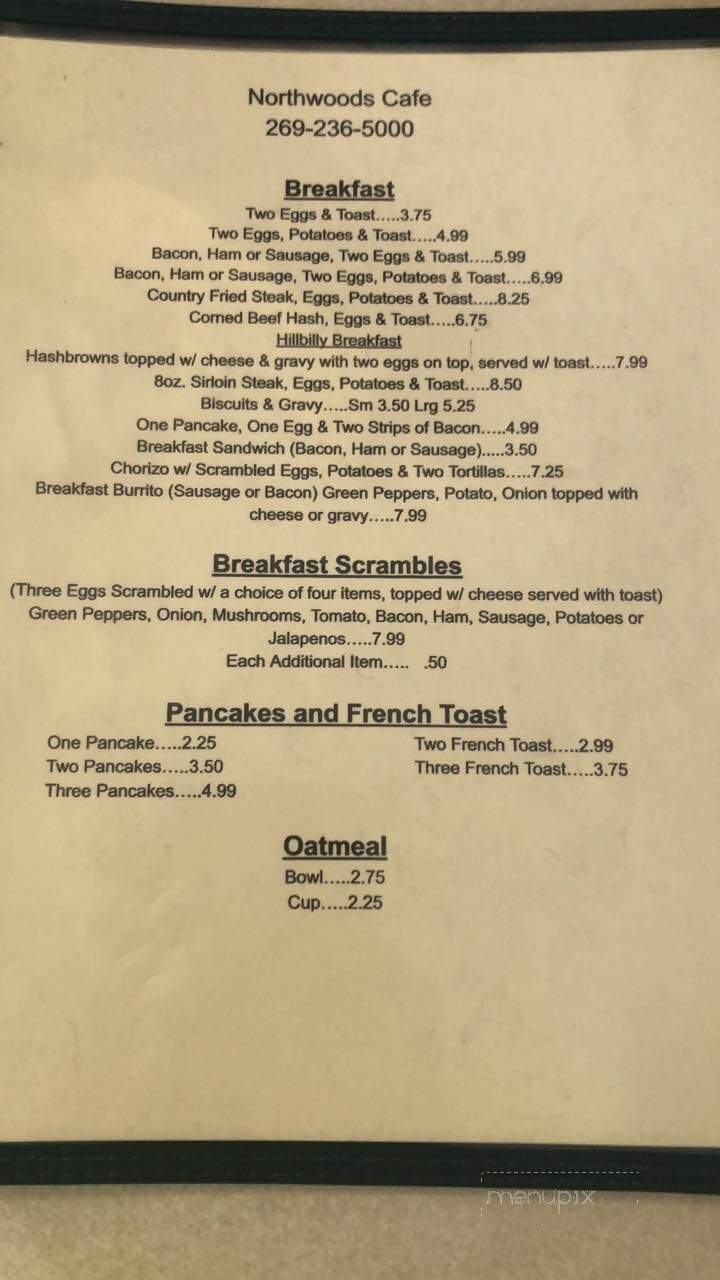 Northwoods Cafe - Pullman, MI menu_pic