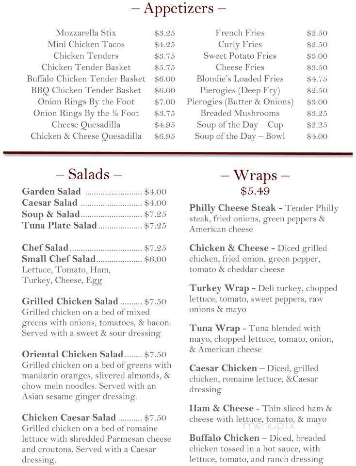 Blondies - New Ringgold, PA menu_pic