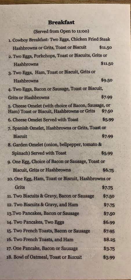 Jean's Feed Barn - Cross Plains, TX menu_pic