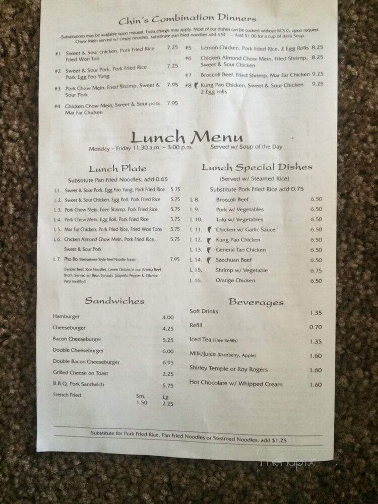 Chin's Cafe & Motel - Eureka, CA menu_pic