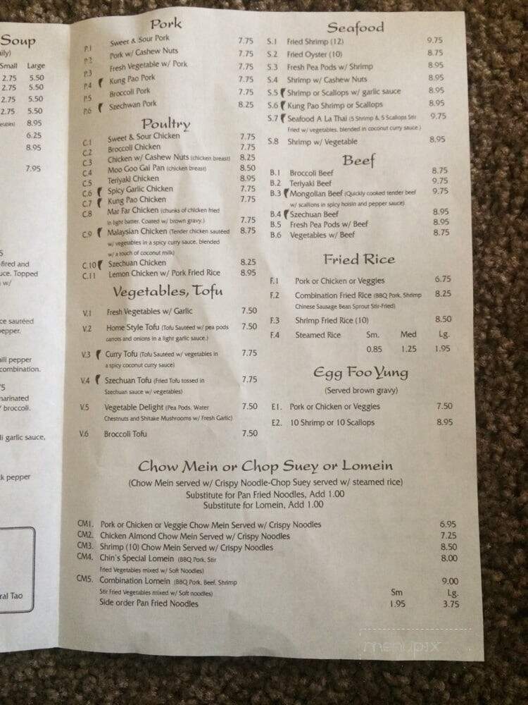 Chin's Cafe & Motel - Eureka, CA menu_pic