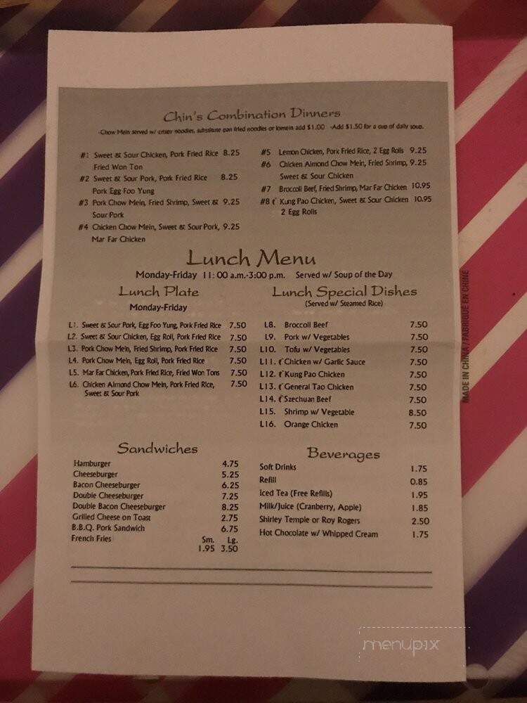 Chin's Cafe & Motel - Eureka, CA menu_pic