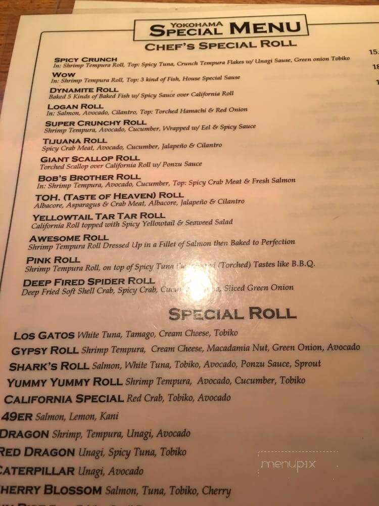 Yokohama - Los Gatos, CA menu_pic