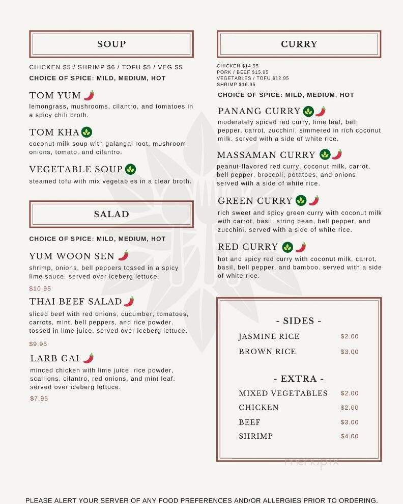 Sugar and Spice Thai Food and More - Havertown, PA menu_pic