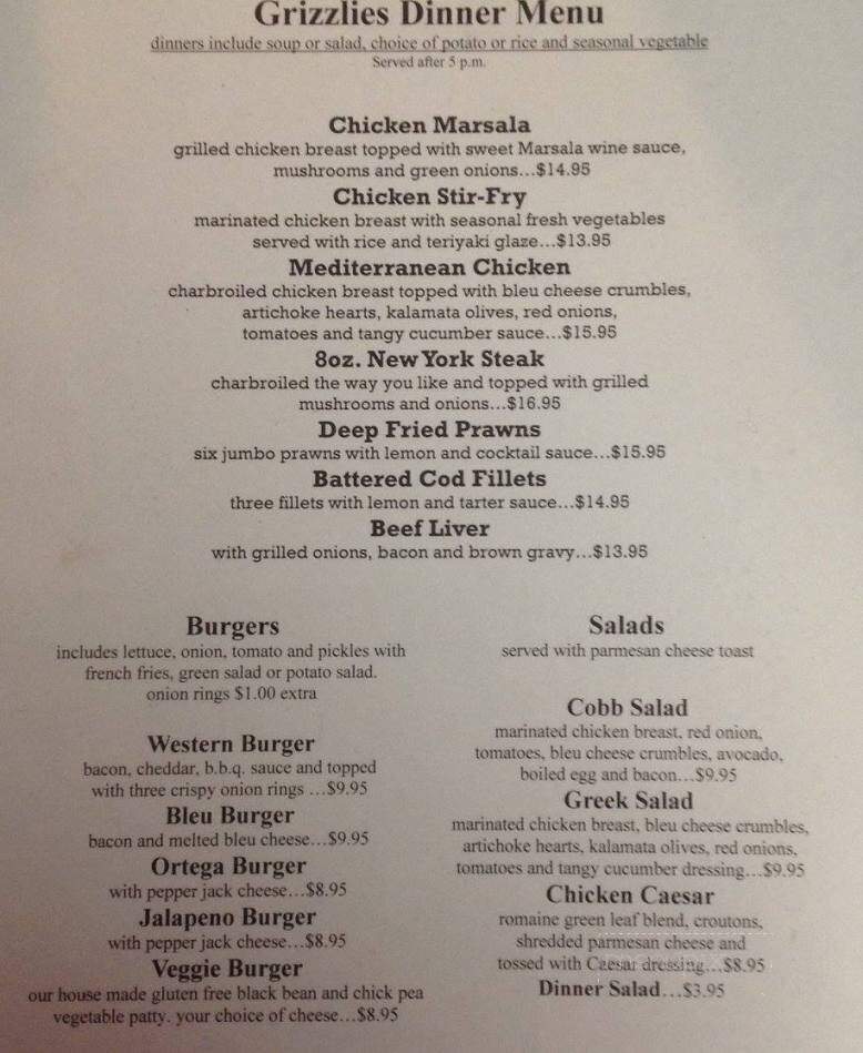 The Grizzlies Den - Mariposa, CA menu_pic