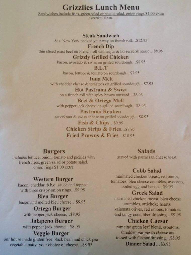 The Grizzlies Den - Mariposa, CA menu_pic