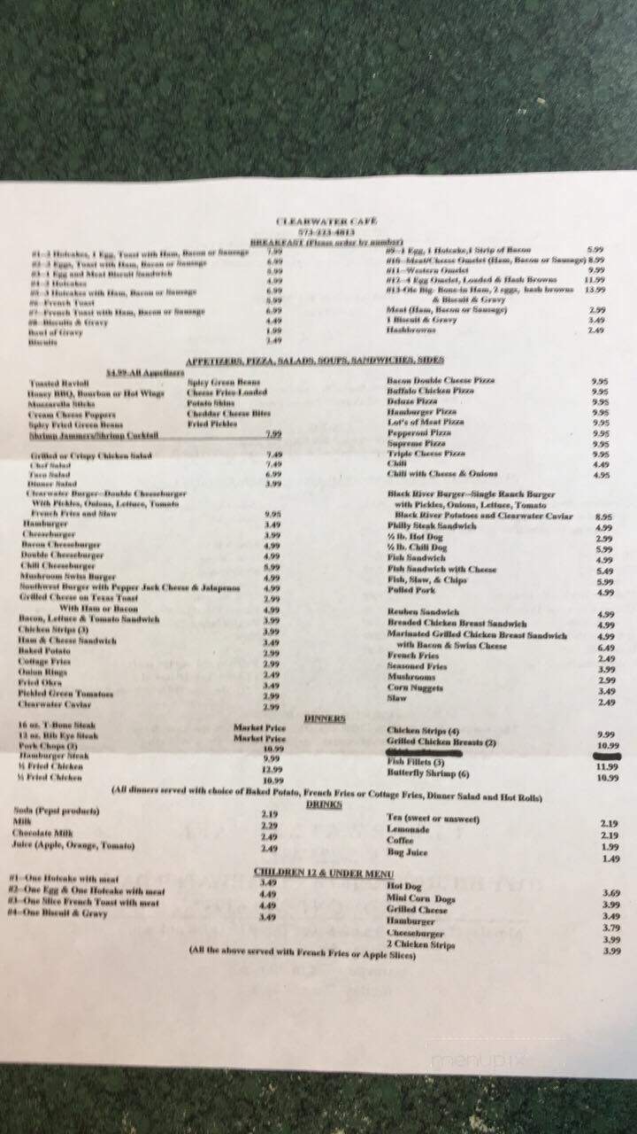 Clearwater Cafe - Piedmont, MO menu_pic
