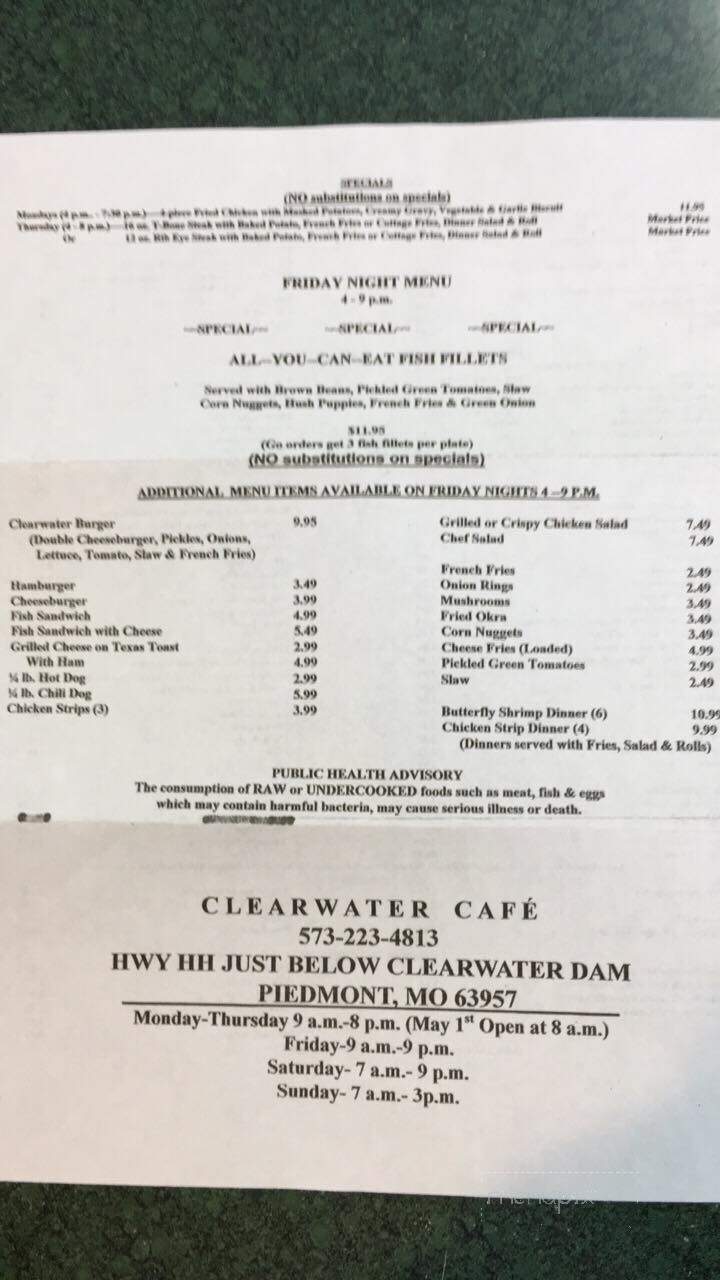 Clearwater Cafe - Piedmont, MO menu_pic
